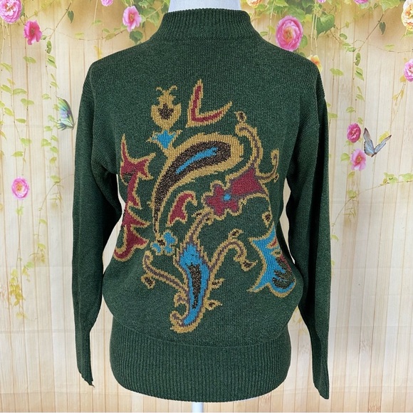 Liz Claiborne Sweaters - LIZ CLAIBORNE Vintage Green Paisley Sweater Size S